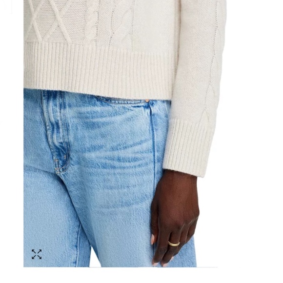 Luxurious 100% Cashmere Mock Neck Cable Cashmere Sweater By Aqua in Oatmeal - Picture 5 of 8